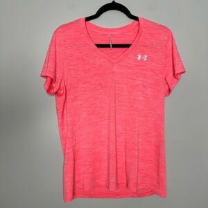 Under Armour V Neck Heathered Pink Tee - size large